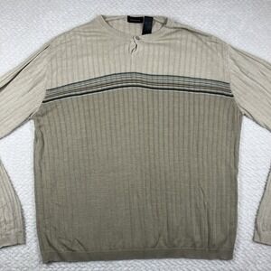 Vintage Y2k Mens Claiborne Sweater Large 2000s Chest Stripe Knit Pullover Silk